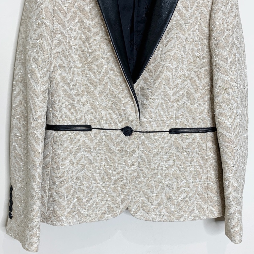 Zadig & Voltaire Victana Deluxe Blazer (Sz FR 36) Leather Trim Metallic Jacquard - Picture 7 of 16